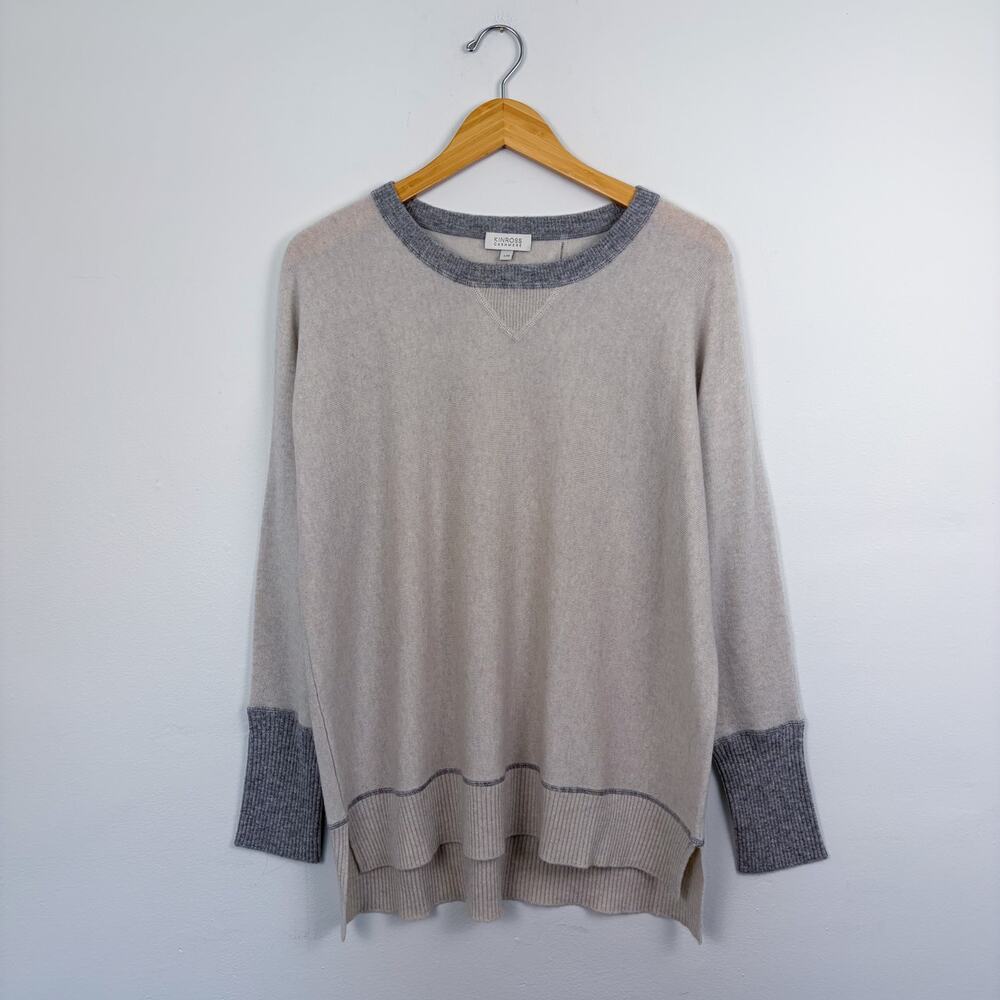Kinross Cashmere Ribbed Knit Sweater Gray Large